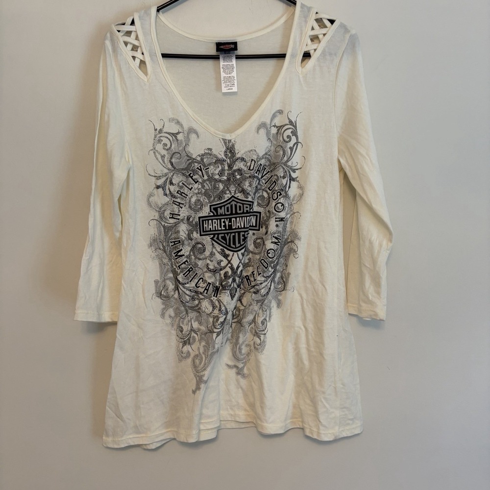Harley Davidson L lattice Shirt Silver White Black‎ Pig Trail Rogers Arkansas